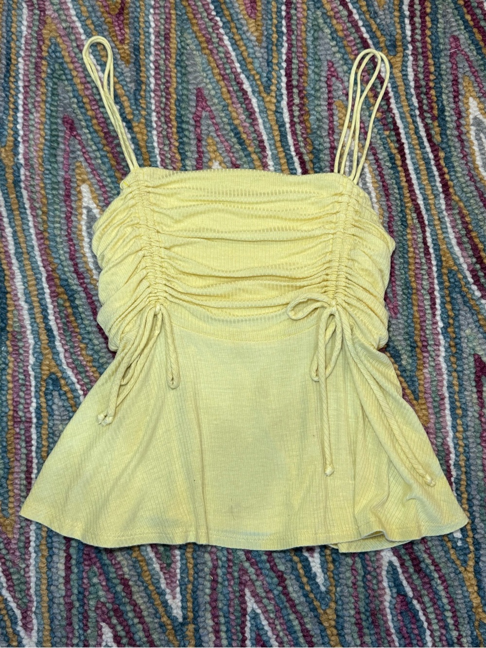 🌻🌼 Peach Love California Yellow Ruched Spaghetti Strap Tank Top 🌼🌻 - Picture 6 of 6